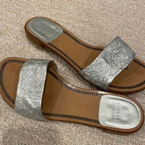 Silver flat Stuart Weitzman sandals